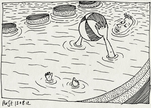 tekening 1907, beatrixpark, ondiep, pierebedje, spelen, strandbal, water, zwembad, zwembadje