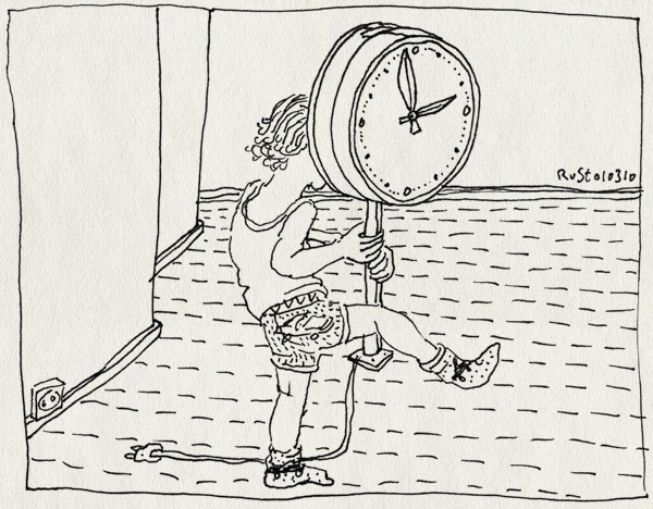 tekening 1019, clock, demonstreren, klok, klokkijken, midas, stationsklok