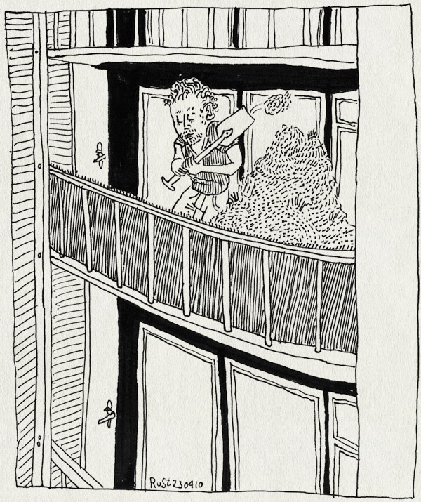 tekening 1072, 2hoog, amsterdam, balcony, balknon, dig, garden, graven, lente, spring, tuin, tuinieren