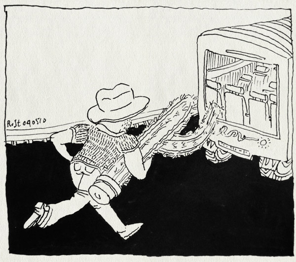 tekening 1083, barcelona, bus, cactus, cowboyhoed, ficomic, jeroen, lamelos, rennen, run, touringcar