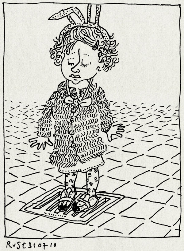 tekening 1171, alwine, antifobie, bunny, konijn, put, putdeksel, staan, strik, vlinderdas, vlinderstrik, voorliefde