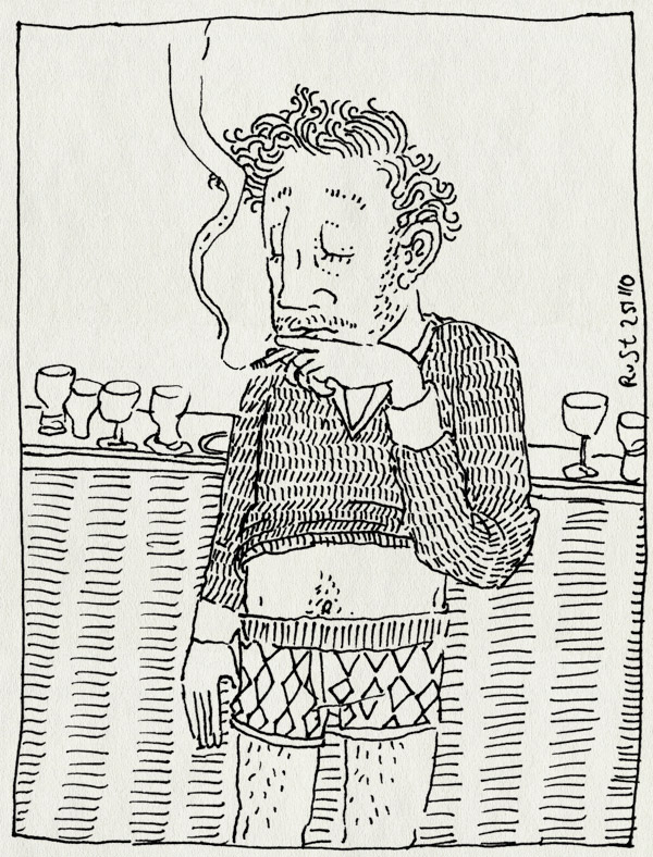 tekening 1288, dom, onderbroek, recensiekoning, roken, sigaret, slim