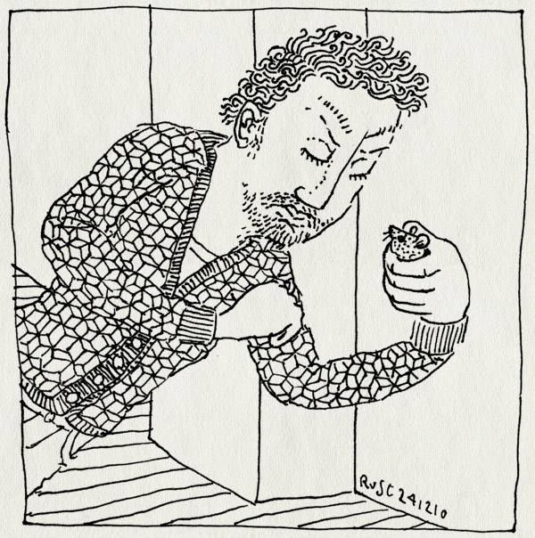 tekening 1316, boos, catch, gevangen, kijken ongedierte, mouse, muis, self fulfilling prophecy, vangen