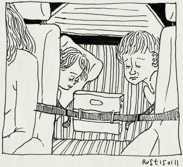 tekening 1338, alwine, auto, dvd, gehaktballen, kijken, les arcs, midas, paradiski, return, saab, ski, slapen, terugreis, vallandry, wintersport2011