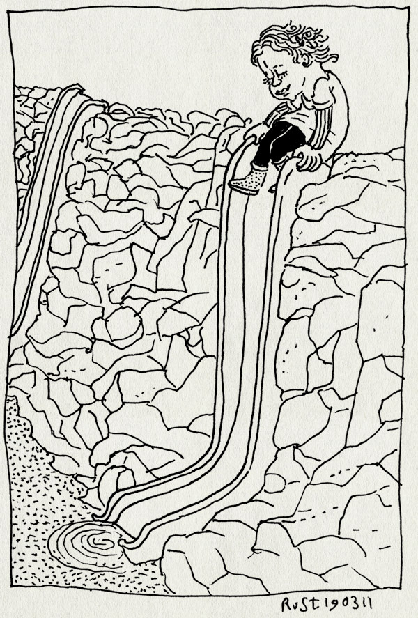 tekening 1401, alwine, durfal, geen angst, glijbaan, spoorwegmuseum, stenen, stoer