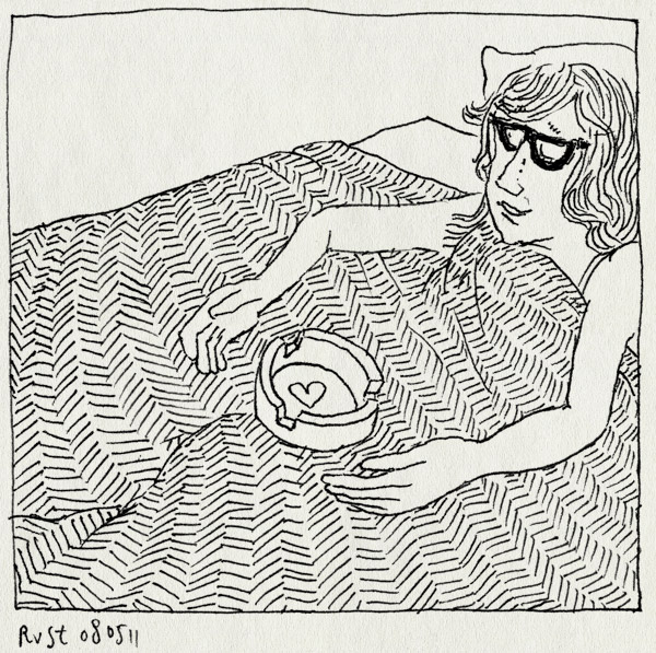 tekening 1450, asbak, bed, bril, martine, moederdag