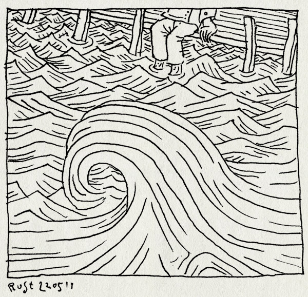 tekening 1464, golven, kade, scholkand, water, xwashier, zitten