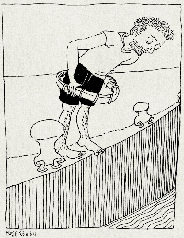 tekening 1499, boot, cruise, kade, martine, reddingsboei, springen, zee