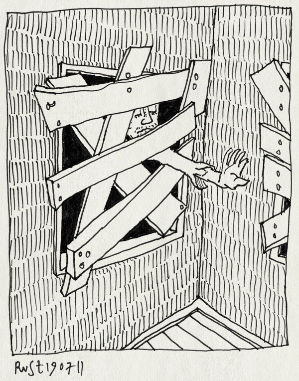 tekening 1522, broederschap der foute films, dichtgetimmerd, film, gijs, horror, kijken, night of the living dead, raam, zombie