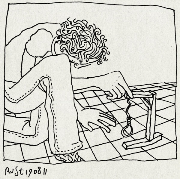 tekening 1553, flo, galgje, keuken, muien, muizenval, tegelvloer, vangen