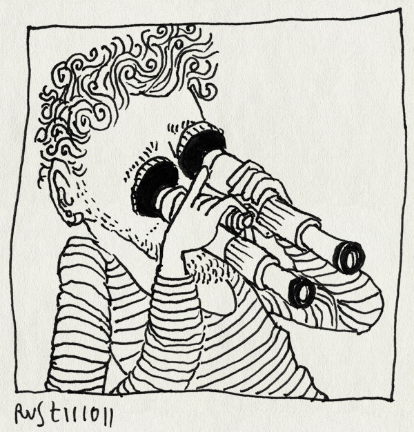 tekening 1601, achterstevoren, introspectie, kijken, verrekijker