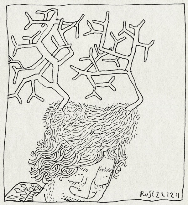 tekening 1673, gewei, hert, muts