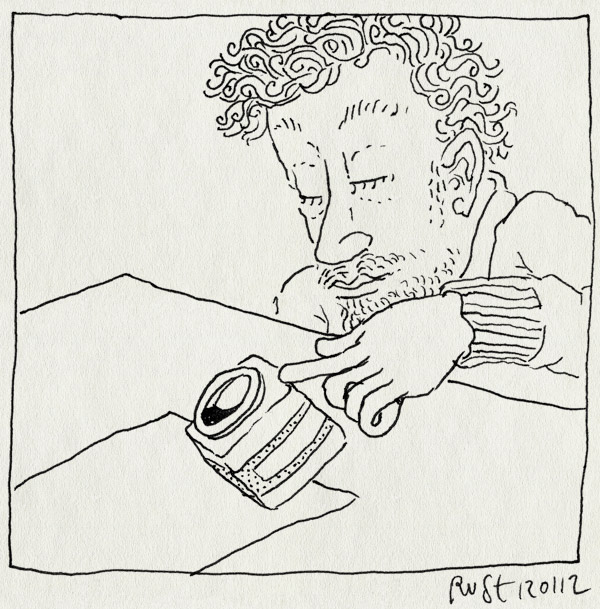 tekening 1694, inkt, inktpotje, moment, omgooien, papier, potje, vallen, vel