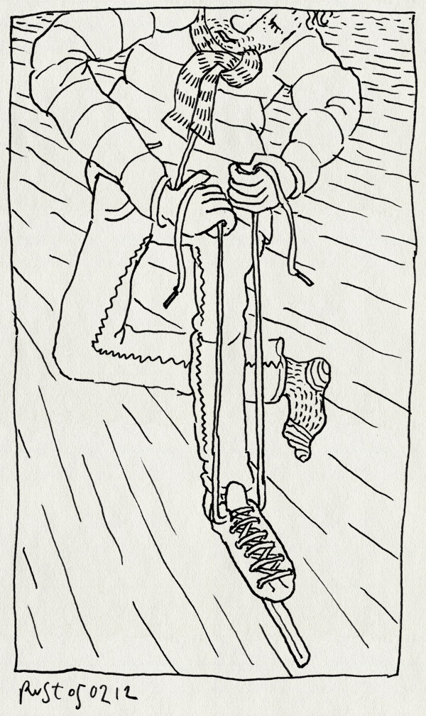 tekening 1717, aantrekken, eindelijk, ijs, noren, schaatsen, veters