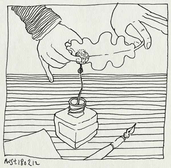 tekening 1730, eikenblad, galappel, galinkt, galwesp, inkt, inktpot, kroontjespen, oeloeboeloesap