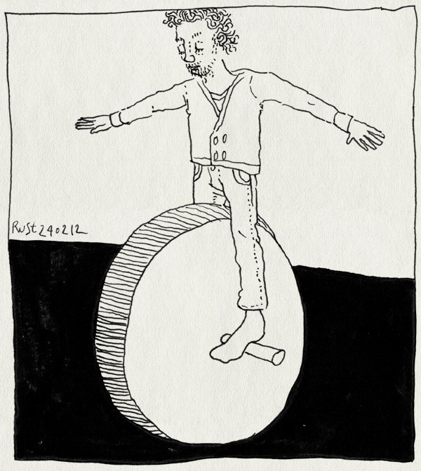 tekening 1736, acrobaat, eenwieler, groot, uitvinden, wiel