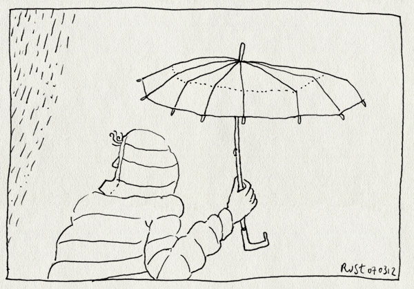 tekening 1748, buitjes, capuchon, droog, lokaal, mis, nat, paraplu, regen