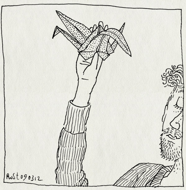 tekening 1750, kraanvogel, origami, vouwen