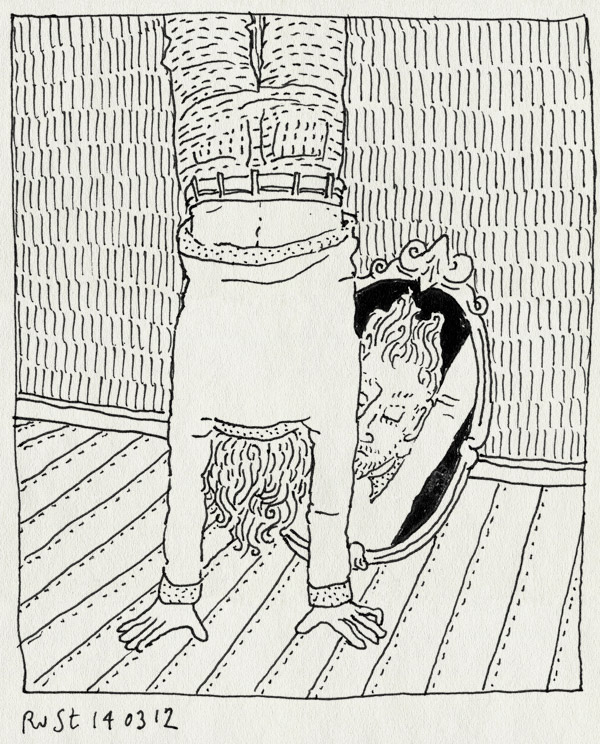 tekening 1755, handstand, live, magritte, mirror, ondersteboven, schilderij, spiegel