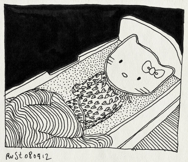 tekening 1780, alwine, bed, hello kitty, hoofd, kussen, slapen