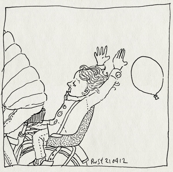 tekening 1793, achterop, alwine, ballon, fiets, fietsen, loslaten, oeps, wind, woei