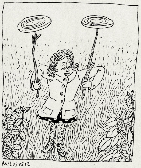 tekening 1809, acrobaat, alwine, borden, frisbee, frisbees, stokjes, thuis, zelf verzonnen