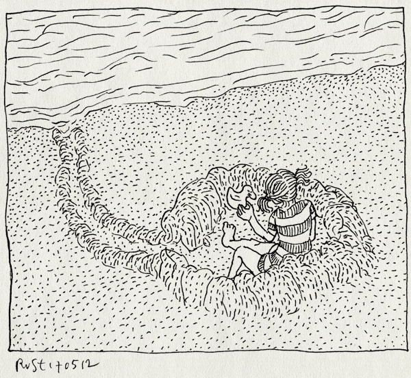 tekening 1819, alwine, bad, eendje, getijde, klaar, klaarzitten, kuil, strand, zee