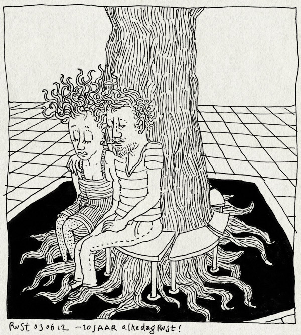 tekening 1836, 10 jaar elkedagrust, bank, boom, boombank, jubileum, koningsplein, ode, troosten