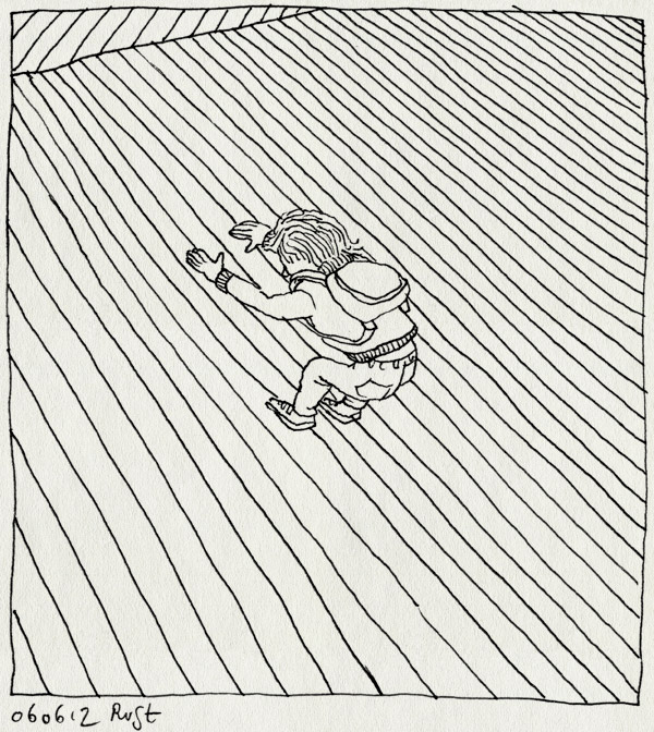 tekening 1839, avondvierdaagse, klimmen, midas, peer pressure, schooltas, schuin, tas, tasje, viaduct