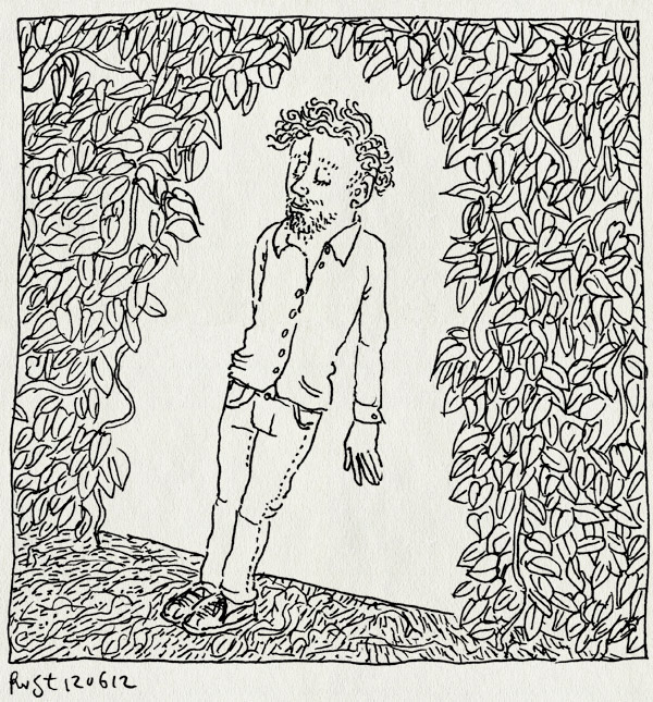 tekening 1845, begroeiing, fotoshoot, klimop, leunen, muur, natuur, pieter derks, poseren