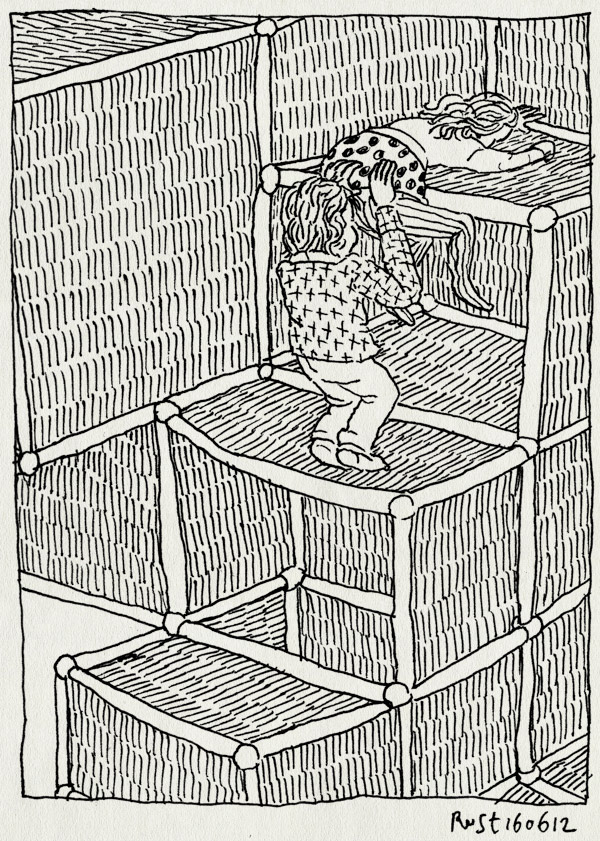 tekening 1849, alwine, ballenbak, ballorig, broer, helpen, indoor speelparadijs, klimmen, kontje, lief, midas, zusje