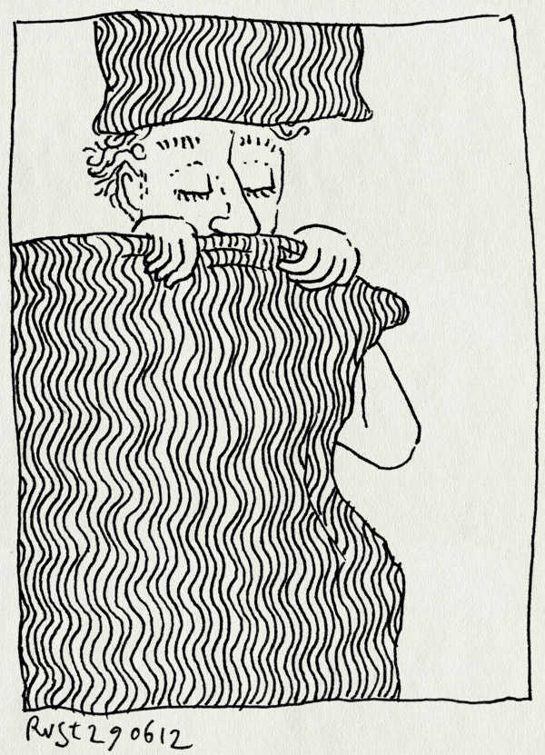 tekening 1862, bed, dekbed, golfjes, staan, staand