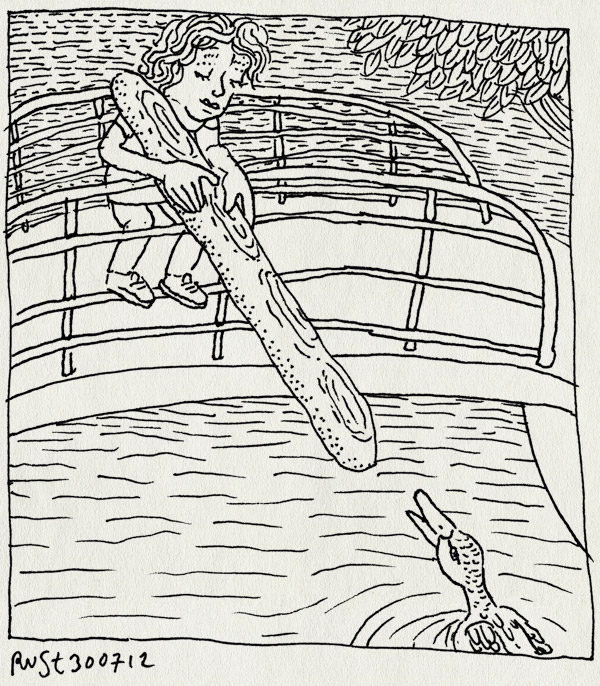 tekening 1893, alwine, brug, castricum, eendjes, oma, stokbrood, voeren