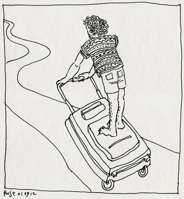 tekening 1926, einde, einder, koffer, pad, rijden, segway, terug, texel, vakantie2012