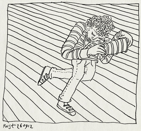 tekening 1951, accordeon, harmonica, trekzak, vloer