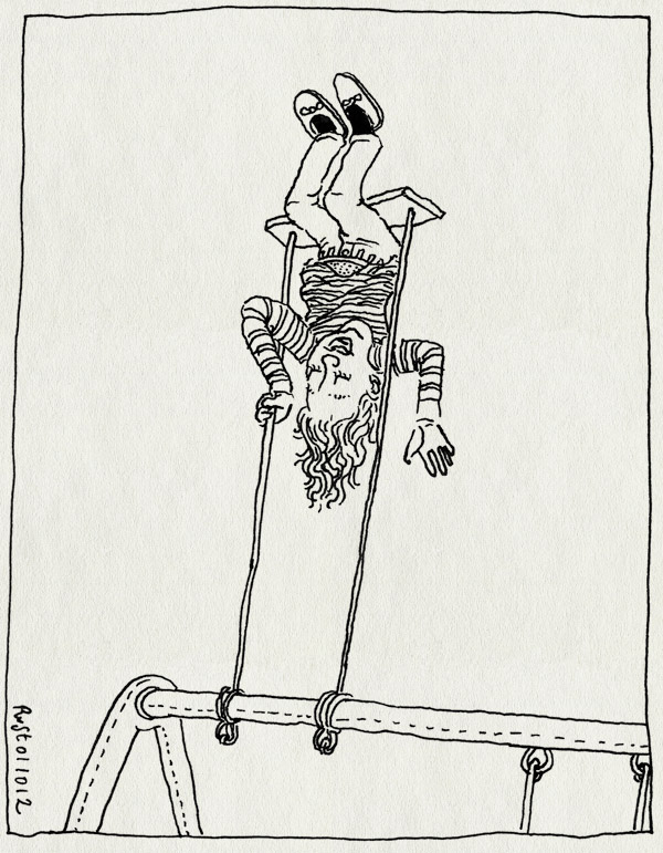 tekening 1956, alwine, hard, harder, hardst, ondersteboven, schommel, wieeeee