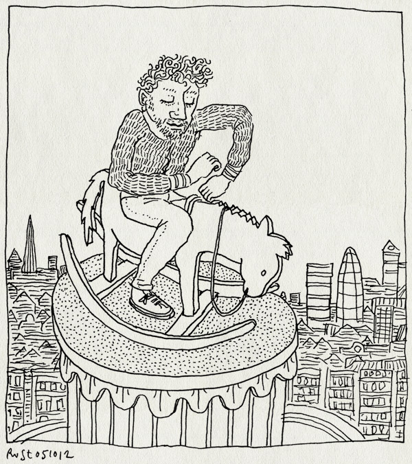 tekening 1960, Elmgreen and Dragset, gangam style, hobbelpaard, london, op, rocking horse, statue, trafalgar square