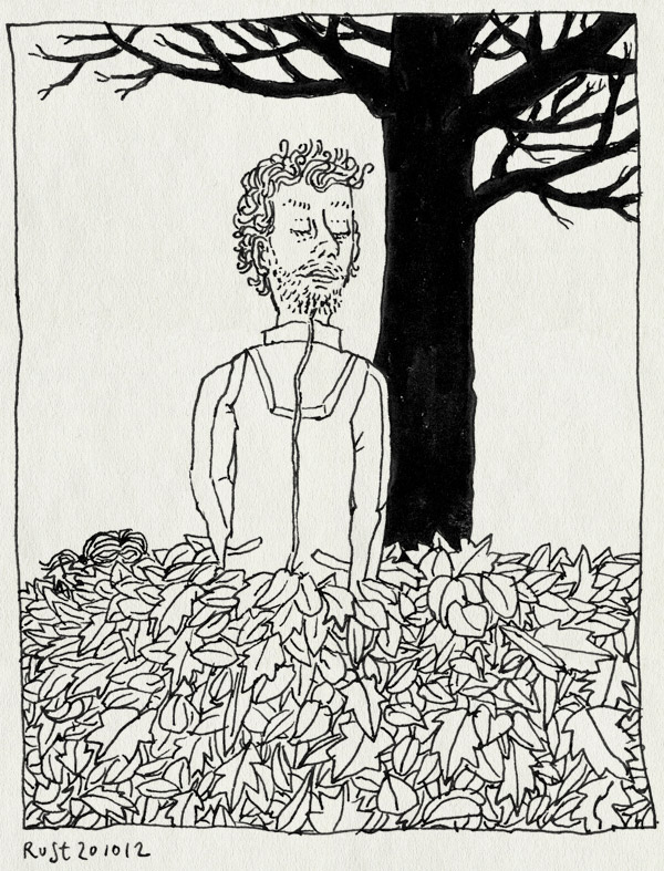 tekening 1975, alwine, berg, bladeren, boom, herfst, kaal, leeg, vallen