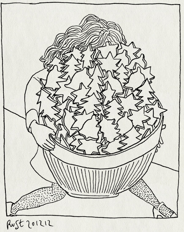 tekening 2036, 10e, bakken, kerst, kerstboom, kerstmis, klokje, koekjes, martine, schaal, veel, zelfgebaken
