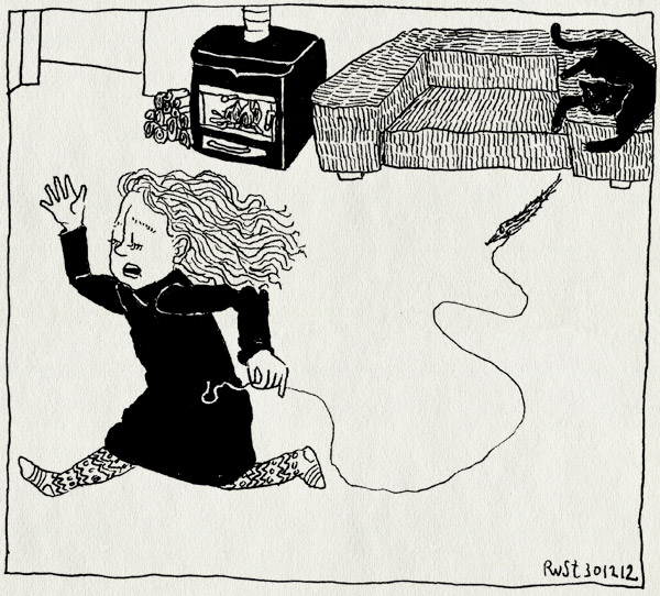 tekening 2046, alwine, bang, janine, kat, rennen, touwtje, vakantie, westeremden, worm