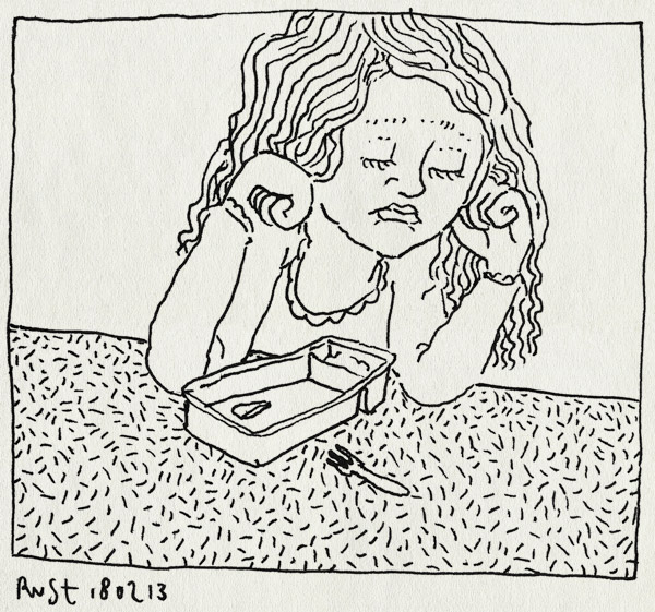 tekening 2096, alwine, bakje, balen, ballorig, friet, leeg, patat, vorkje