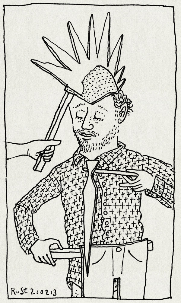 tekening 2099, borjes, broek, coc, gsa, hanenkam, ik val op, stropdas