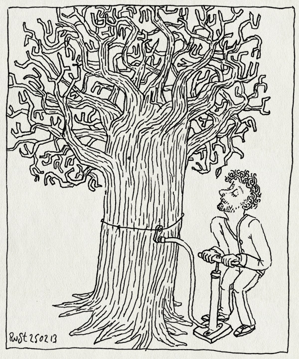 tekening 2103, blad, bladeren, boom, fietspomp, hulp, kaal, lente, opblazen