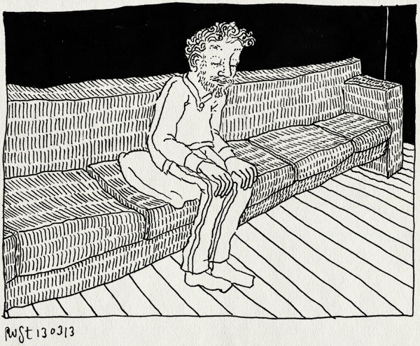 tekening 2119, alleen, avond, bank, groot, martine, weg