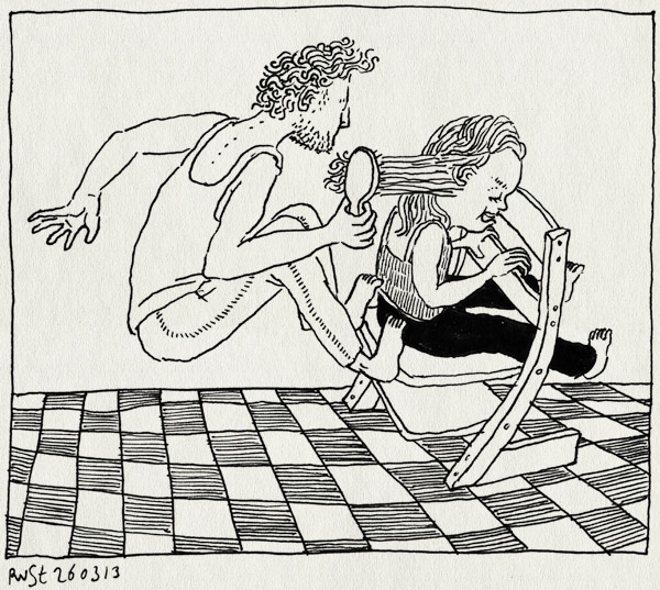 tekening 2132, alwine, balans, borstel, haren, kammen, lang, pijn