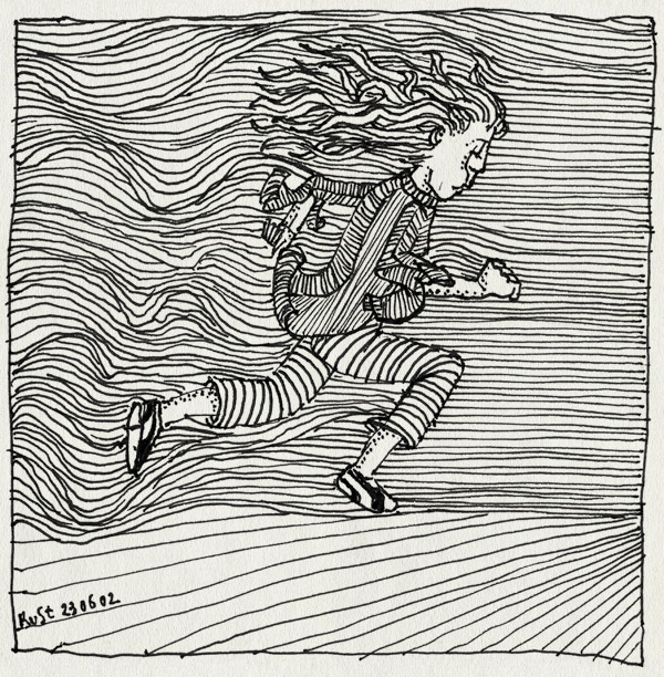 tekening 22, rennen, tegenwind, wind