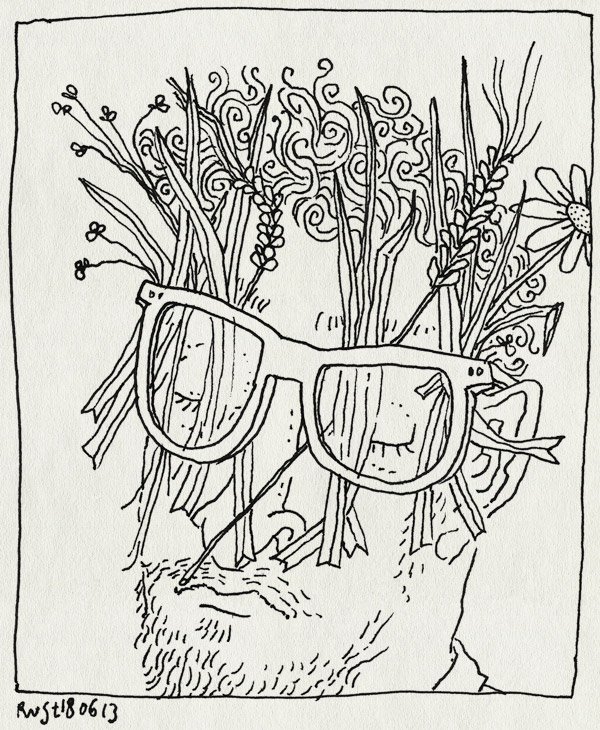 tekening 2216, bloei, bril, gras, hooikoorts, pollen, veldboeket