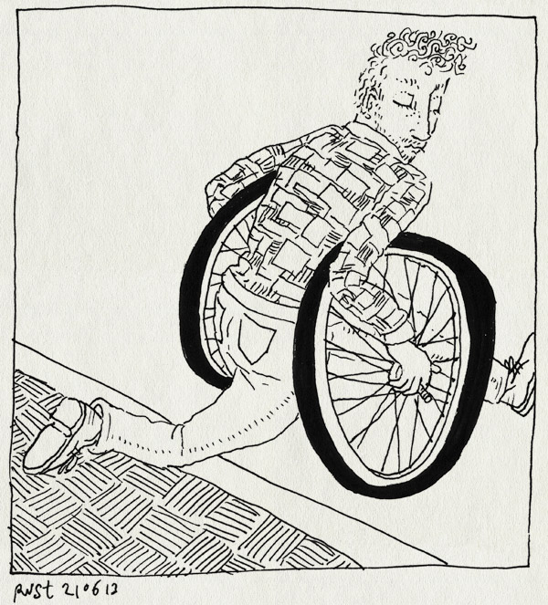 tekening 2219, alwine, fiets, oversteken, wielen, zijwielen, zijwieltjes