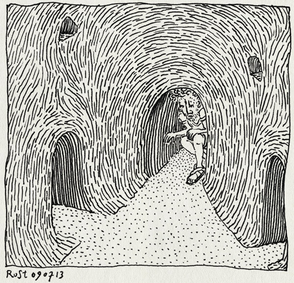 tekening 2237, chiusi, italie, labyrinth, ondergronds, toscane, tripje, tunnels. etrusken, vakantie2013