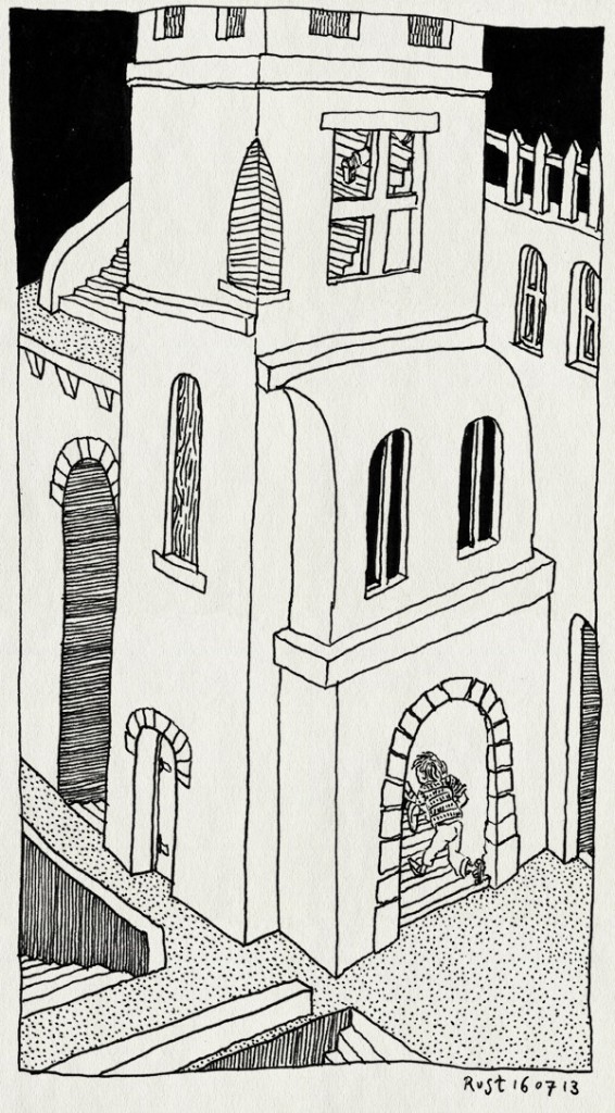 tekening 2244, bistrot del duca, citta della pieve, eten, italie, kinderen, operazangeres, restaurant, spelen, trap, trappen, trappetjes, umbrie, vakantie2013